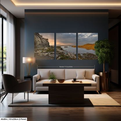 a living room filled with furniture and a painting on the wall