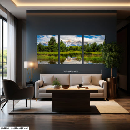 a living room filled with furniture and a painting on the wall