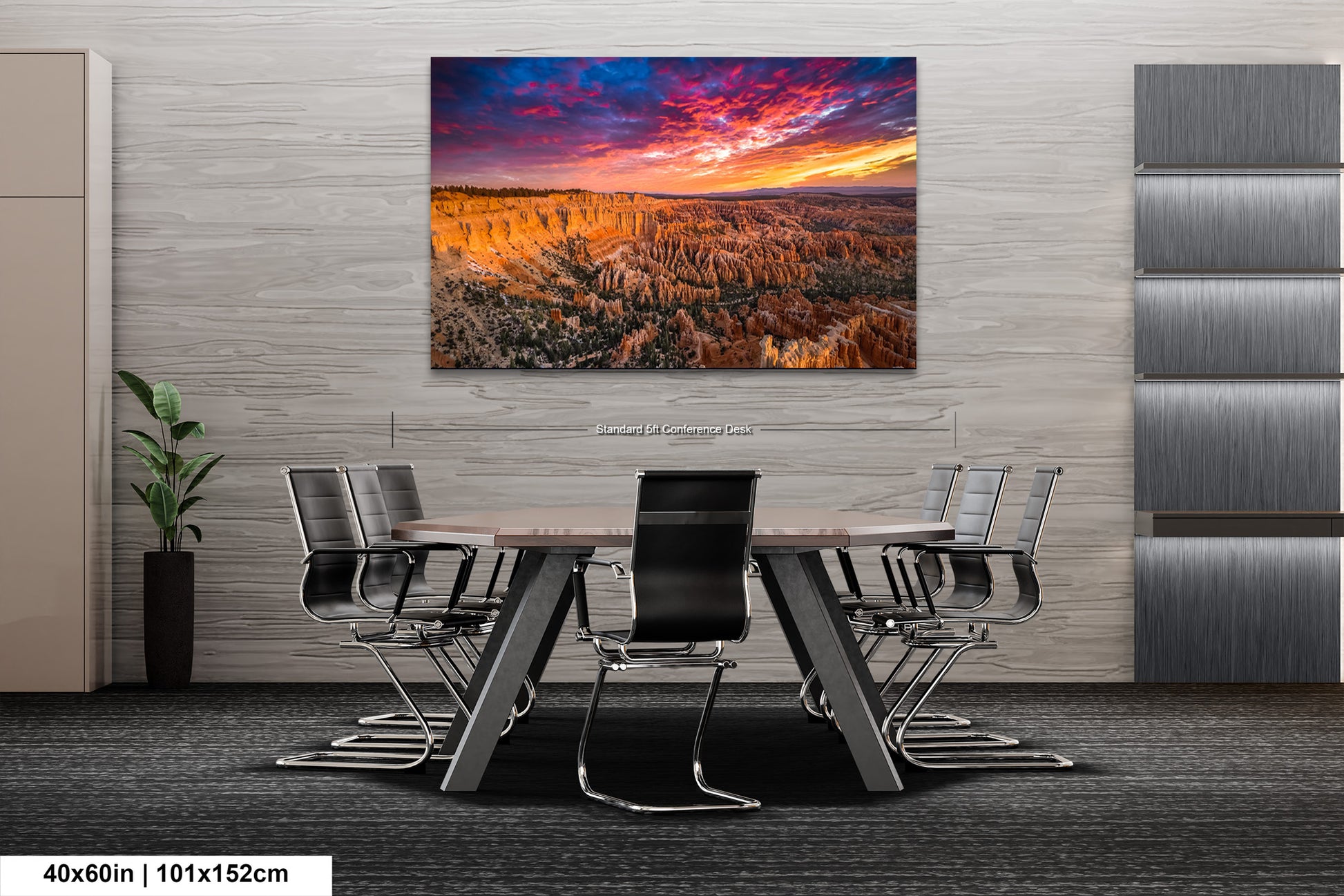 a dining room table with chairs and a painting on the wall
