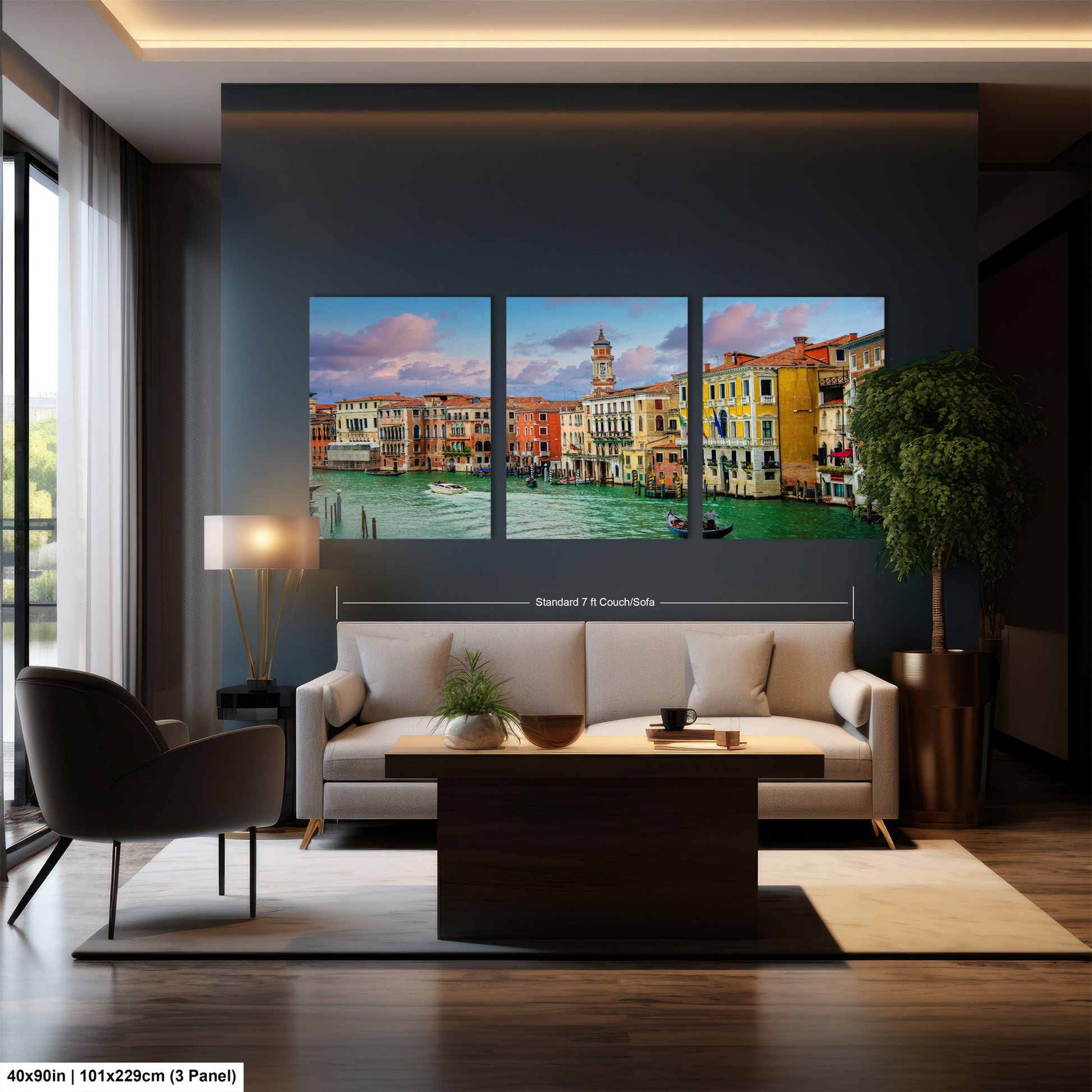 a living room filled with furniture and a painting on the wall