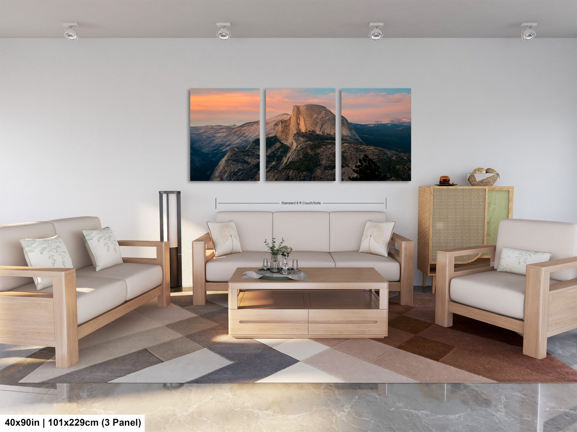 a living room filled with furniture and a painting on the wall