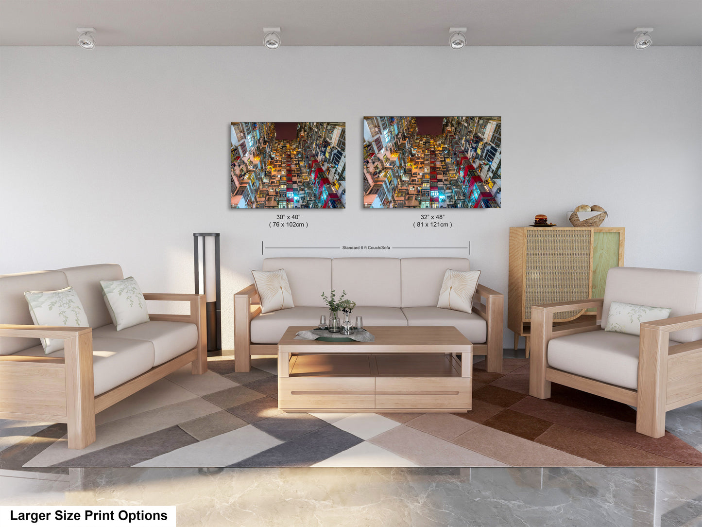 a living room filled with furniture and a painting on the wall