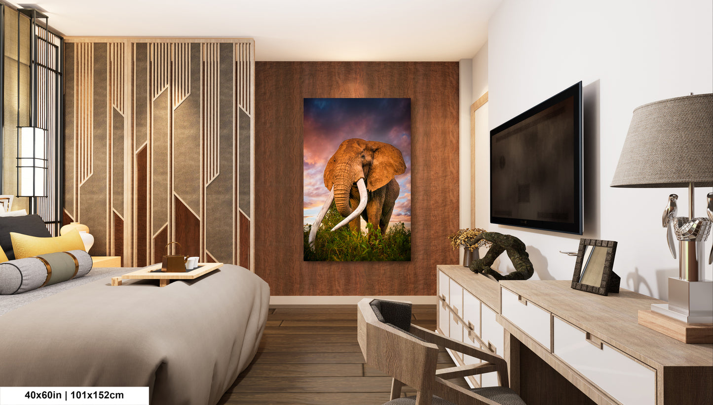 a painting of an elephant in a bedroom