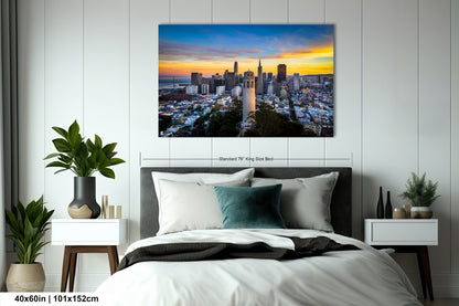 a picture of a city skyline taken from a bedroom