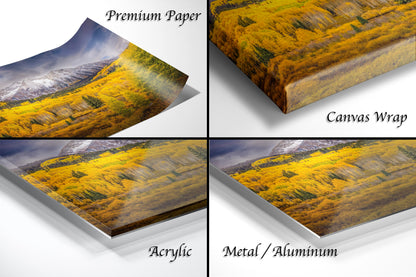 a series of four photos of a mountain range