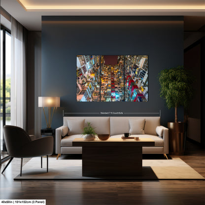 a living room with a couch a table and a painting on the wall