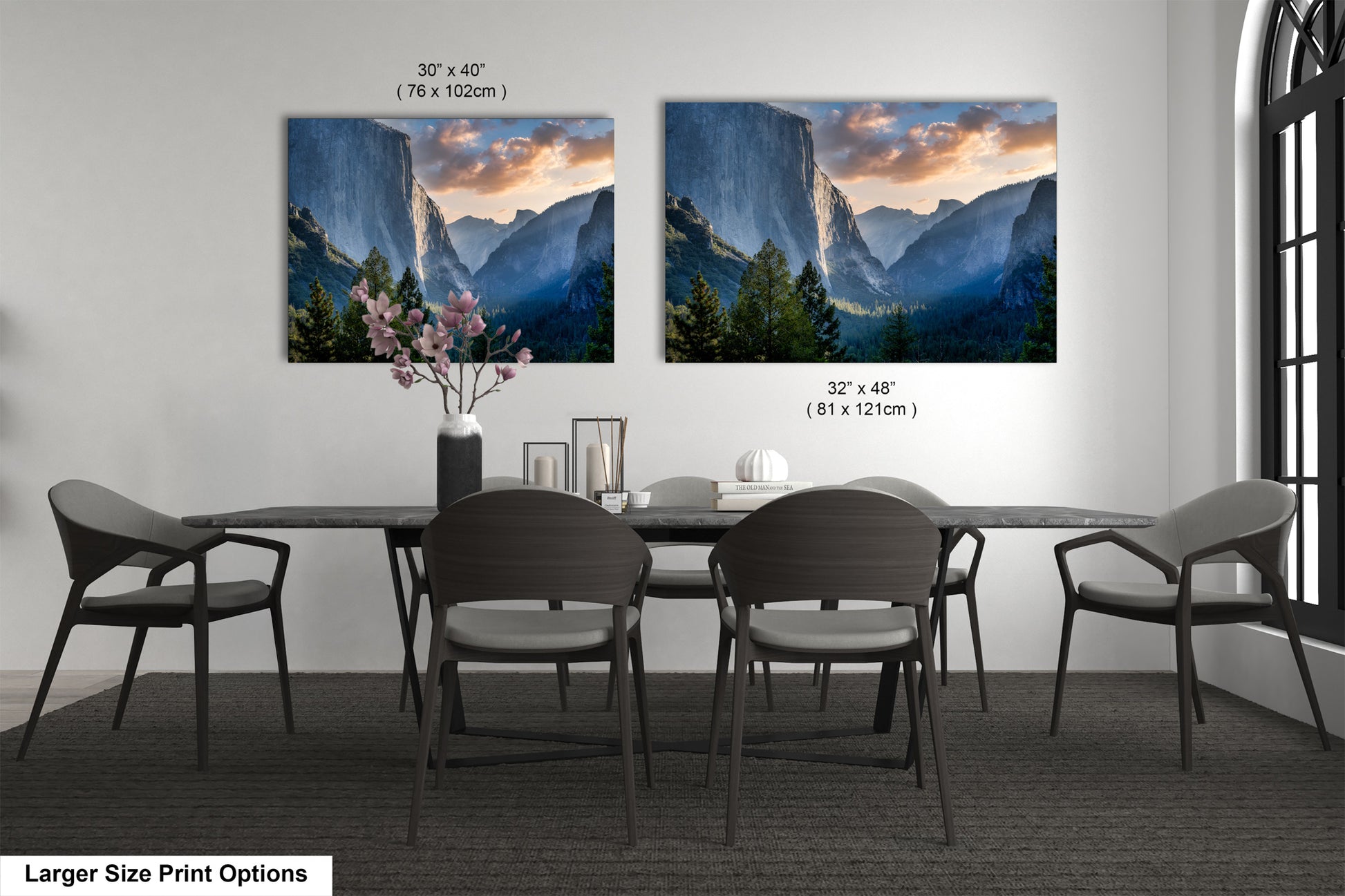 a dining room with a table and chairs