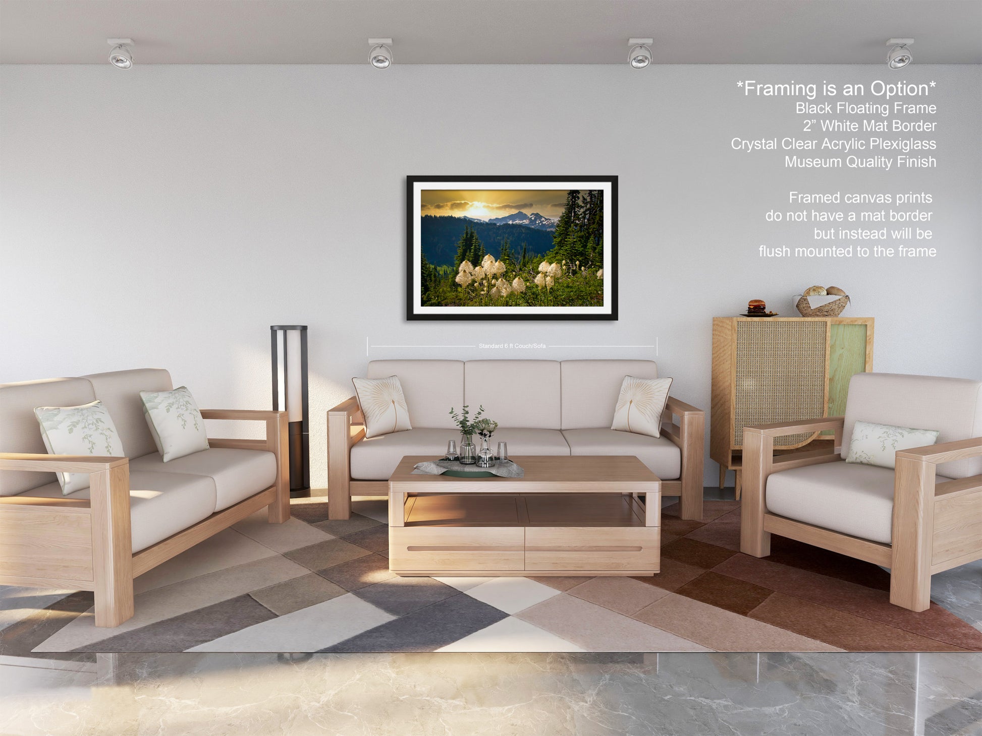 a living room filled with furniture and a painting on the wall