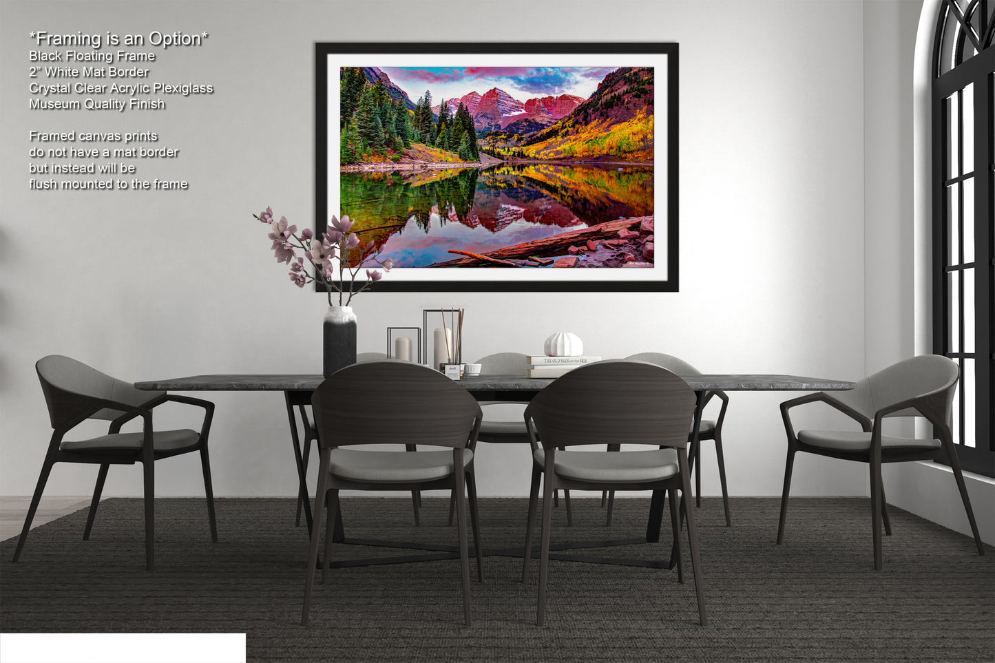 a picture of a dining room with a table and chairs