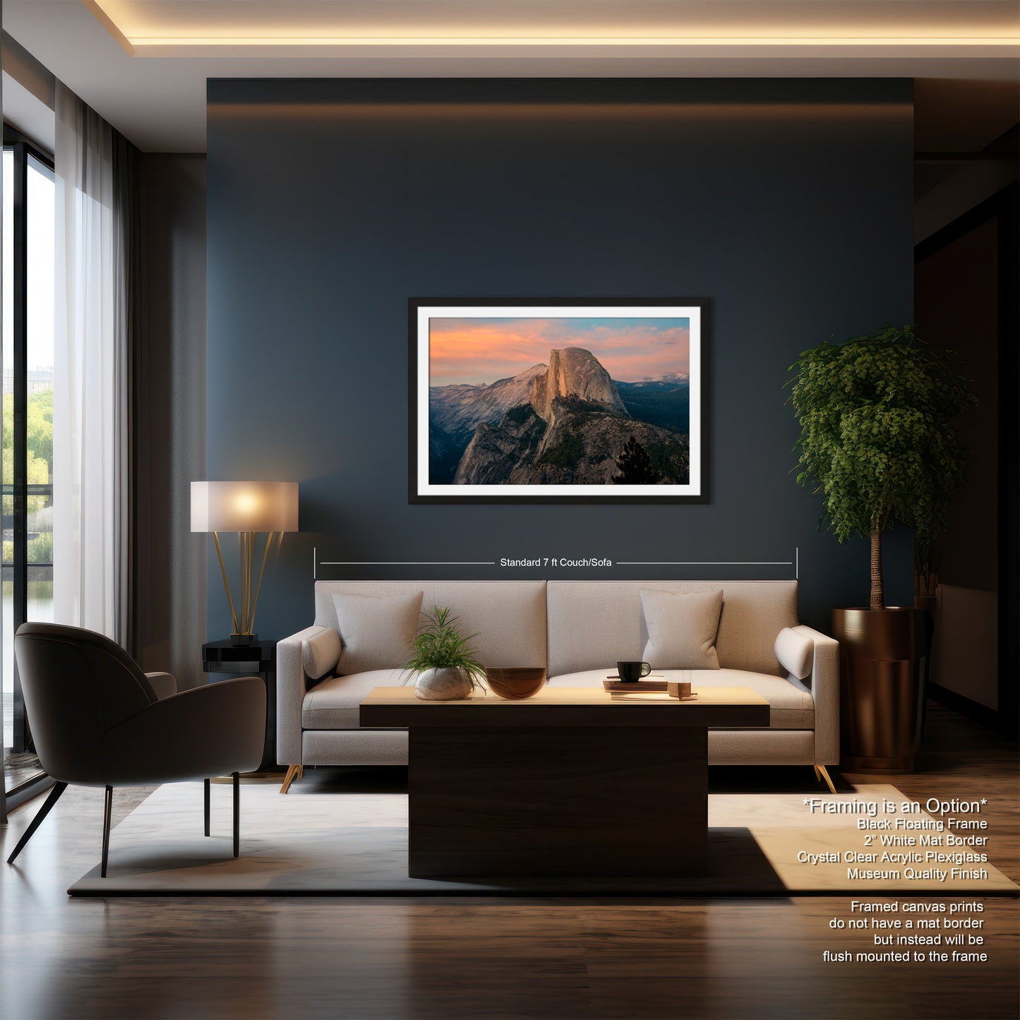 a living room with a couch a table and a painting on the wall