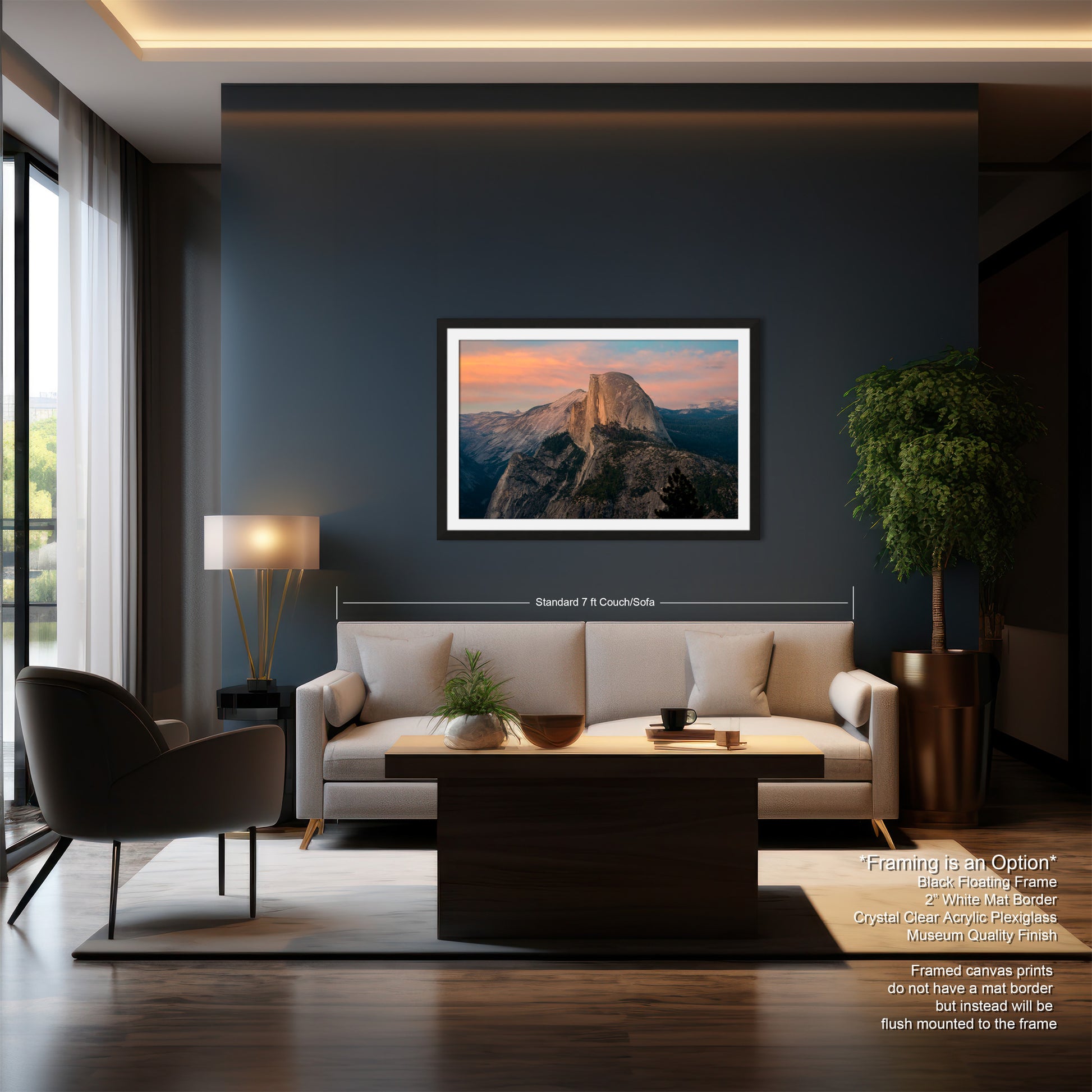 a living room with a couch a table and a painting on the wall
