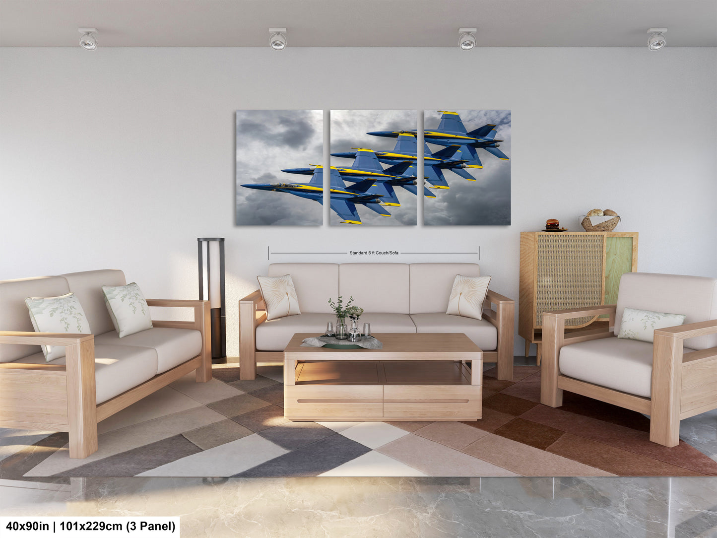 a living room filled with furniture and a painting on the wall