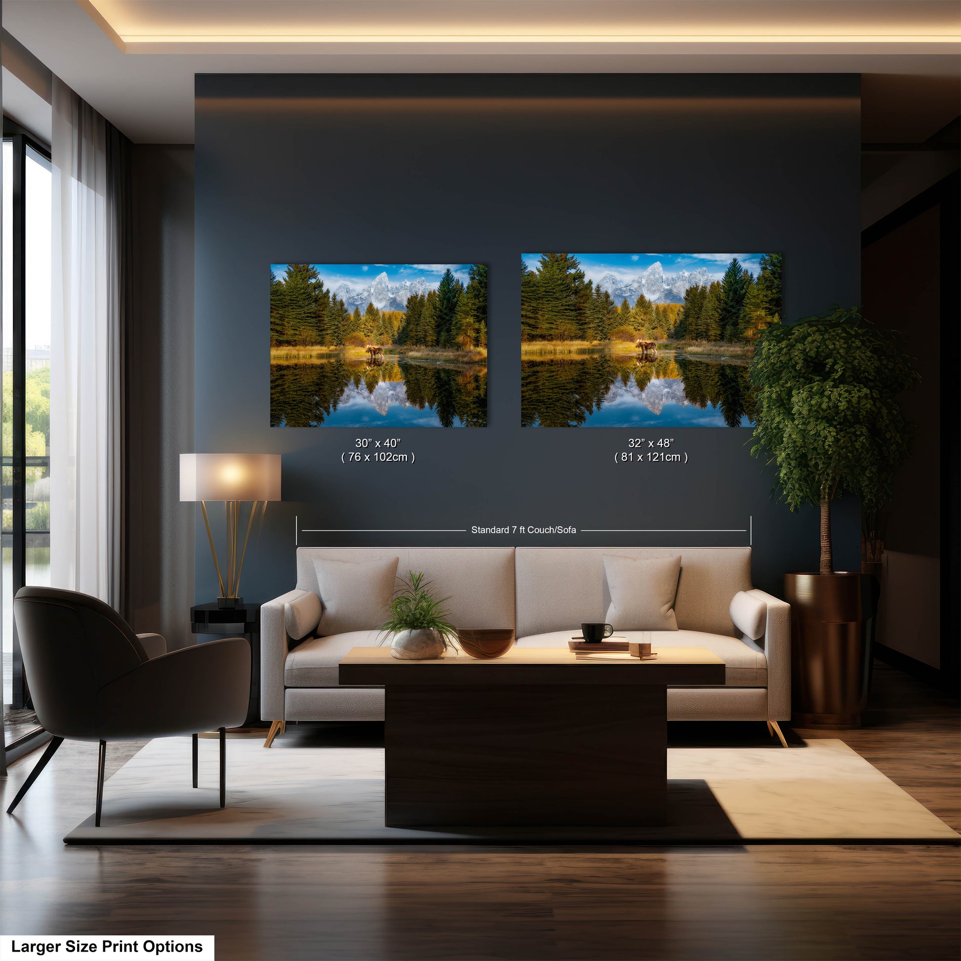 a living room filled with furniture and a painting on the wall