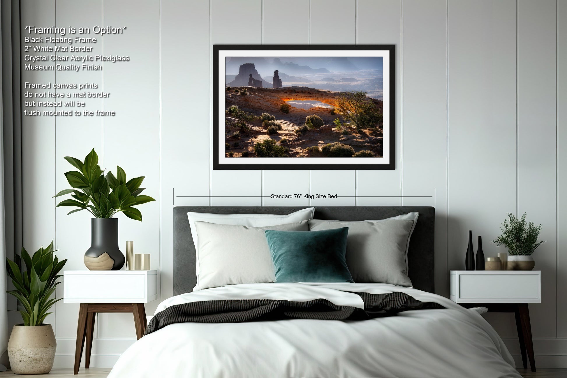 a bedroom with a large bed and a painting on the wall