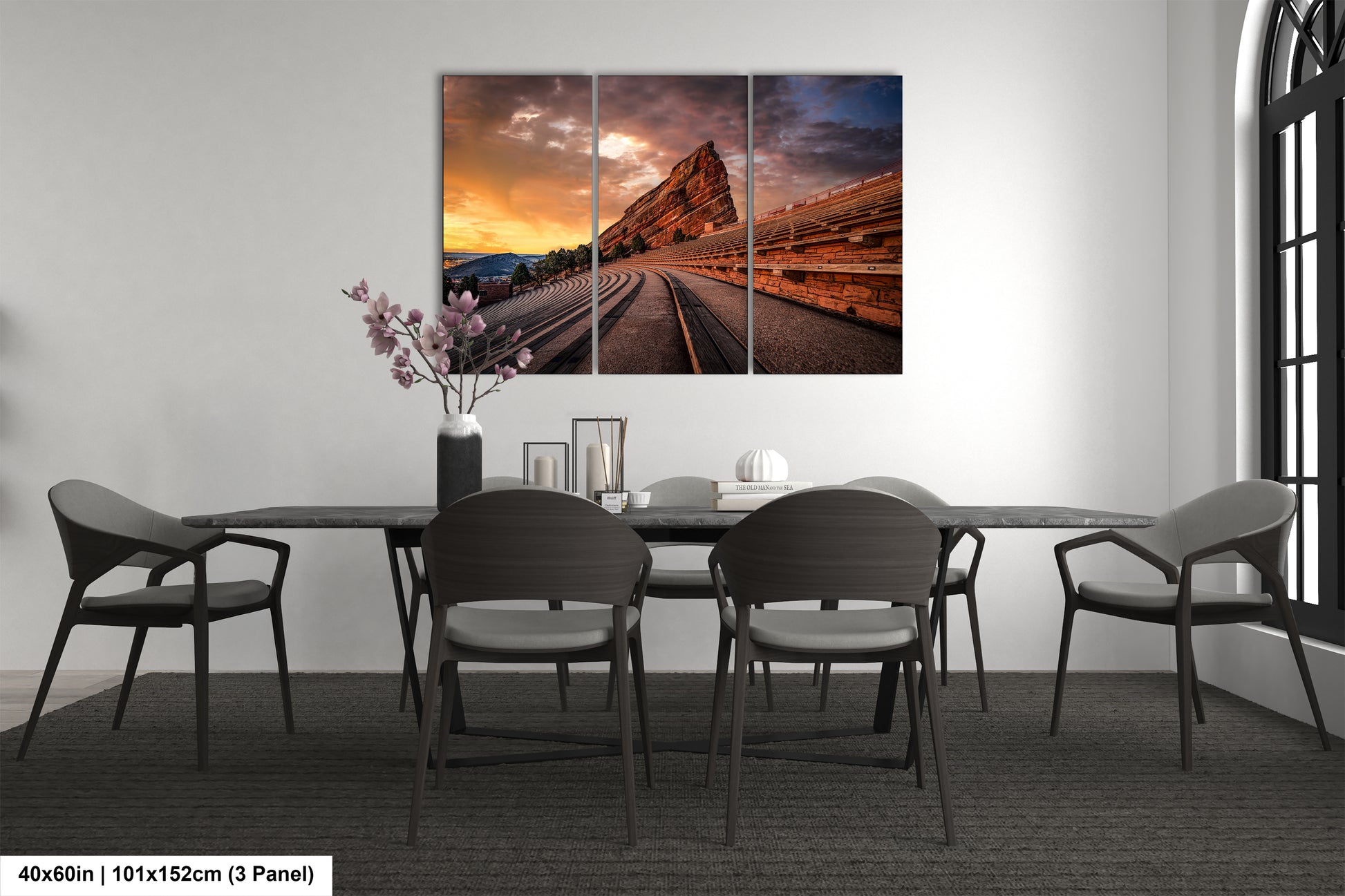 a dining room with a table and chairs