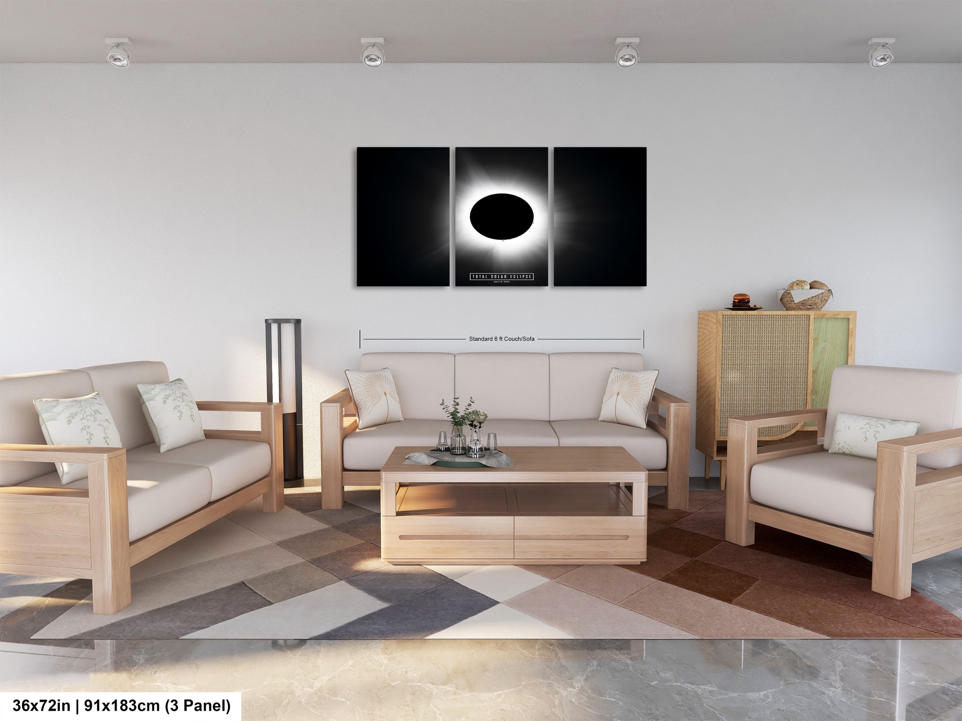 a living room filled with furniture and a painting on the wall