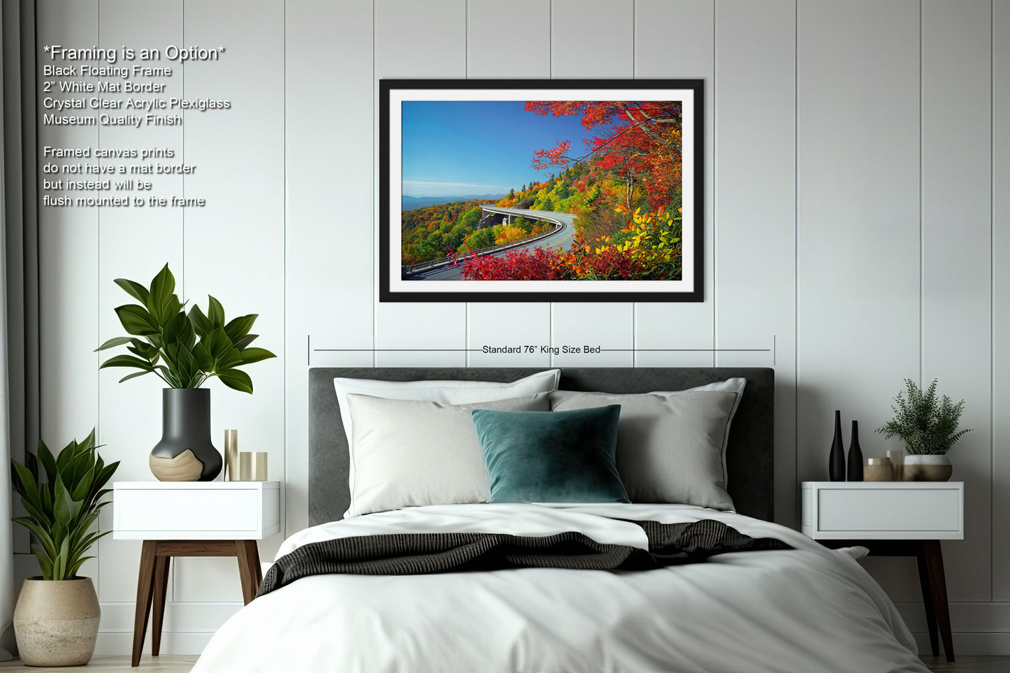 a bedroom with a large bed and a painting on the wall