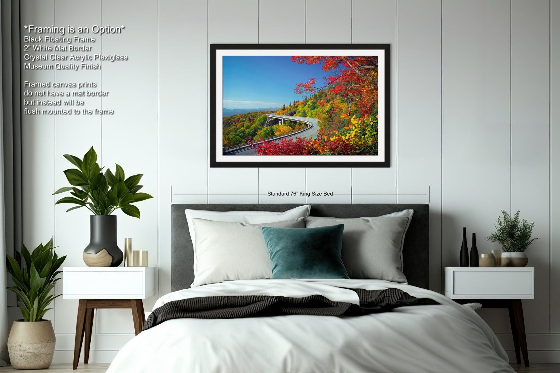 a bedroom with a large bed and a painting on the wall