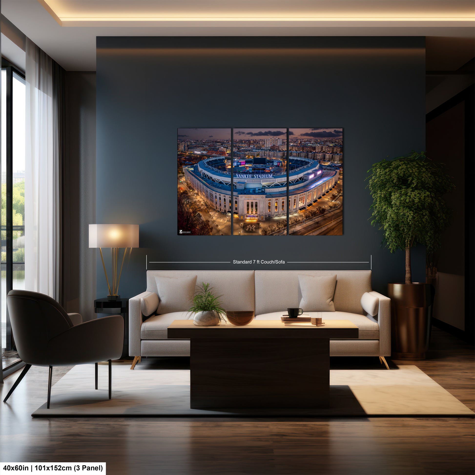 a living room with a couch and a table