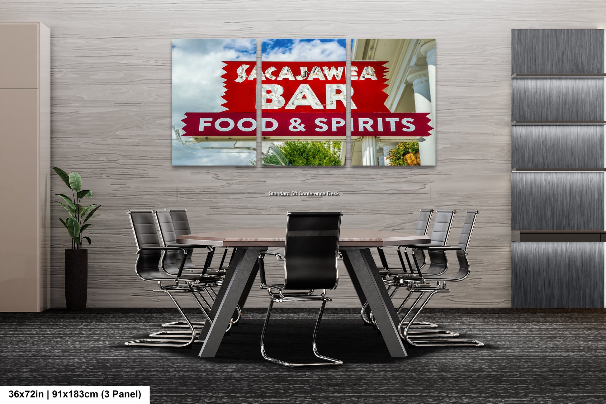 a picture of a restaurant sign hanging on a wall