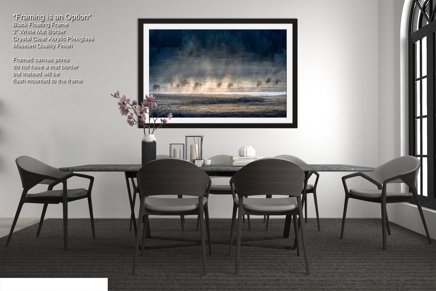 a picture of a dining room with a table and chairs