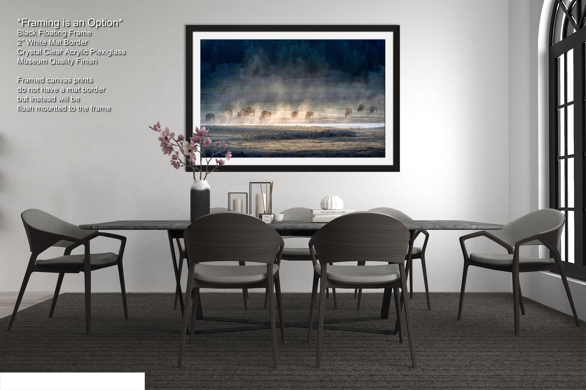 a picture of a dining room with a table and chairs