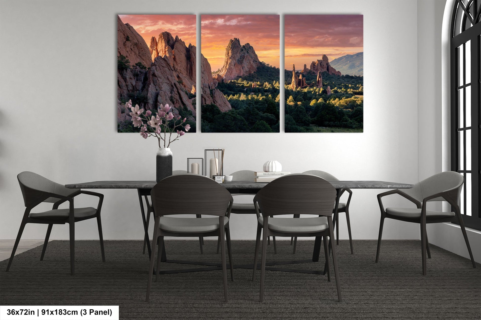 a dining room with a table and chairs