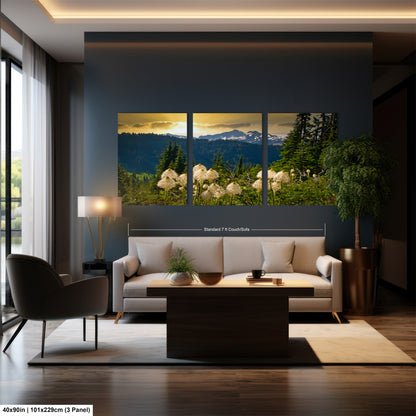 a living room filled with furniture and a painting on the wall