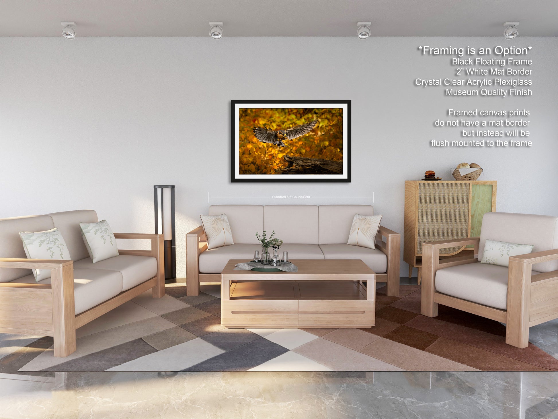 a living room filled with furniture and a painting on the wall