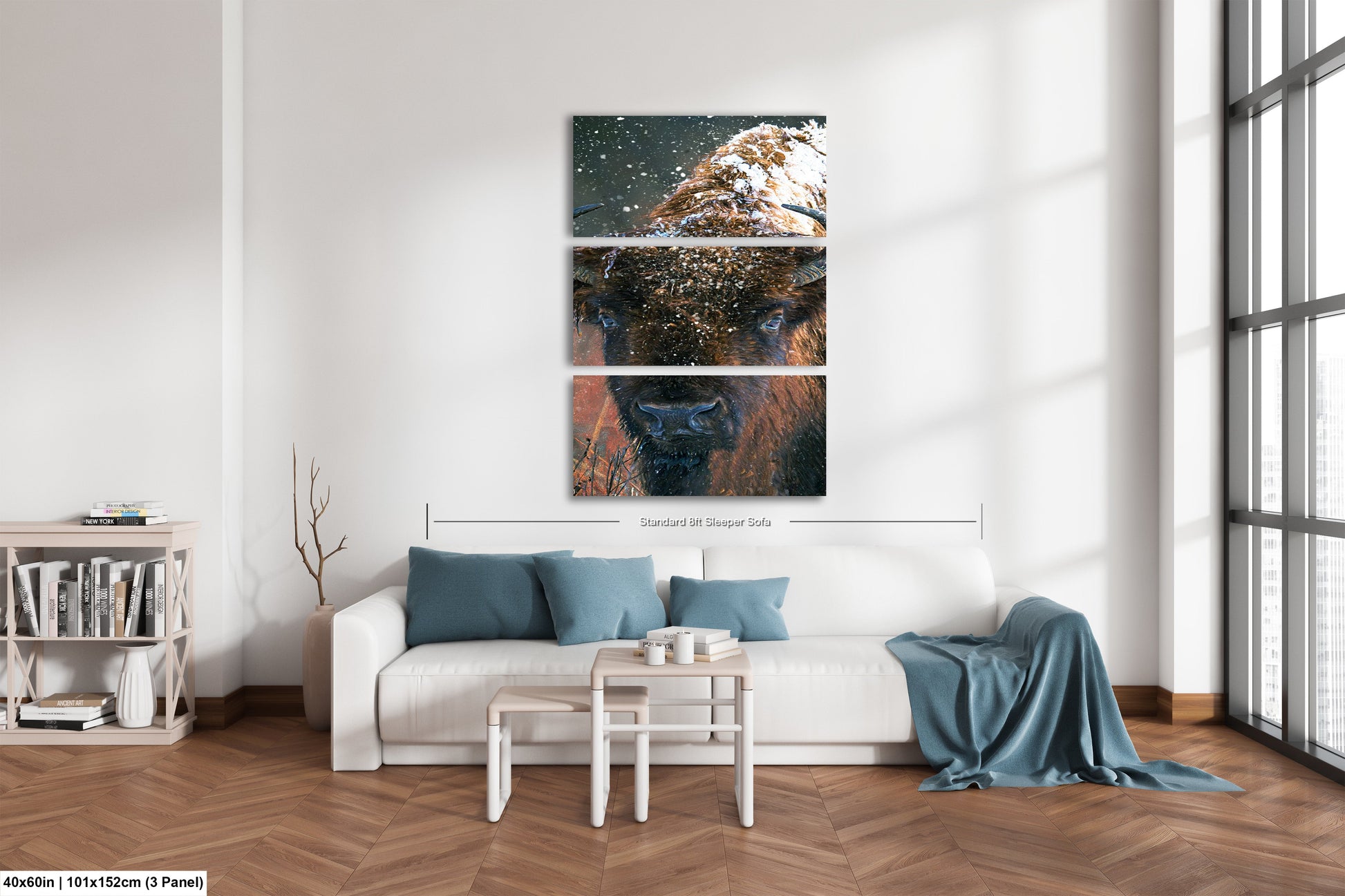 a living room filled with furniture and a painting on the wall