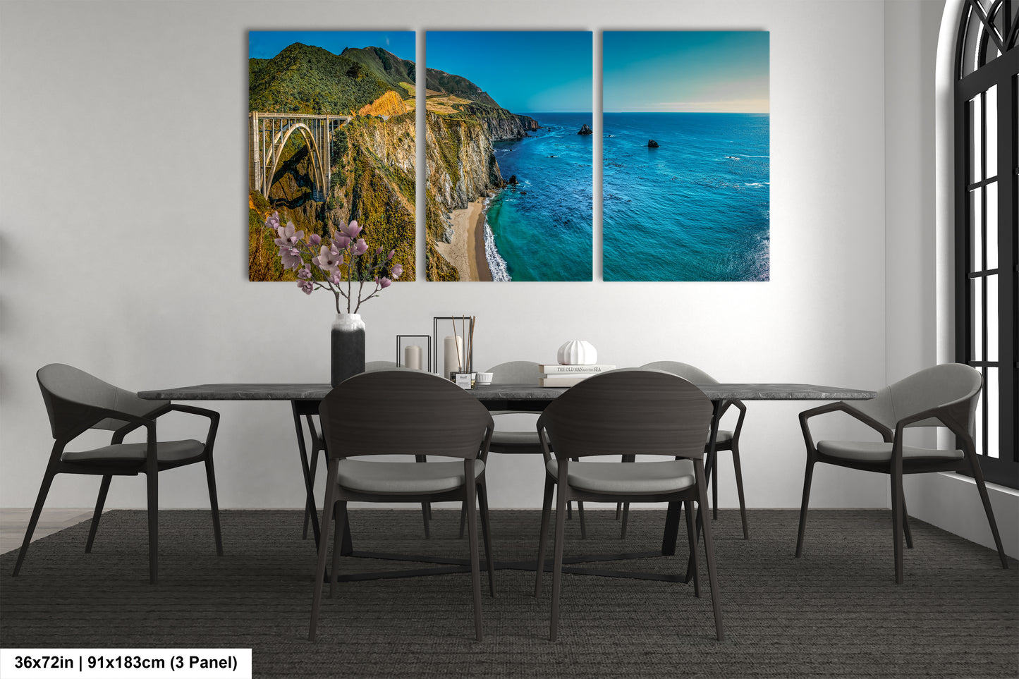 a dining room with a table and chairs