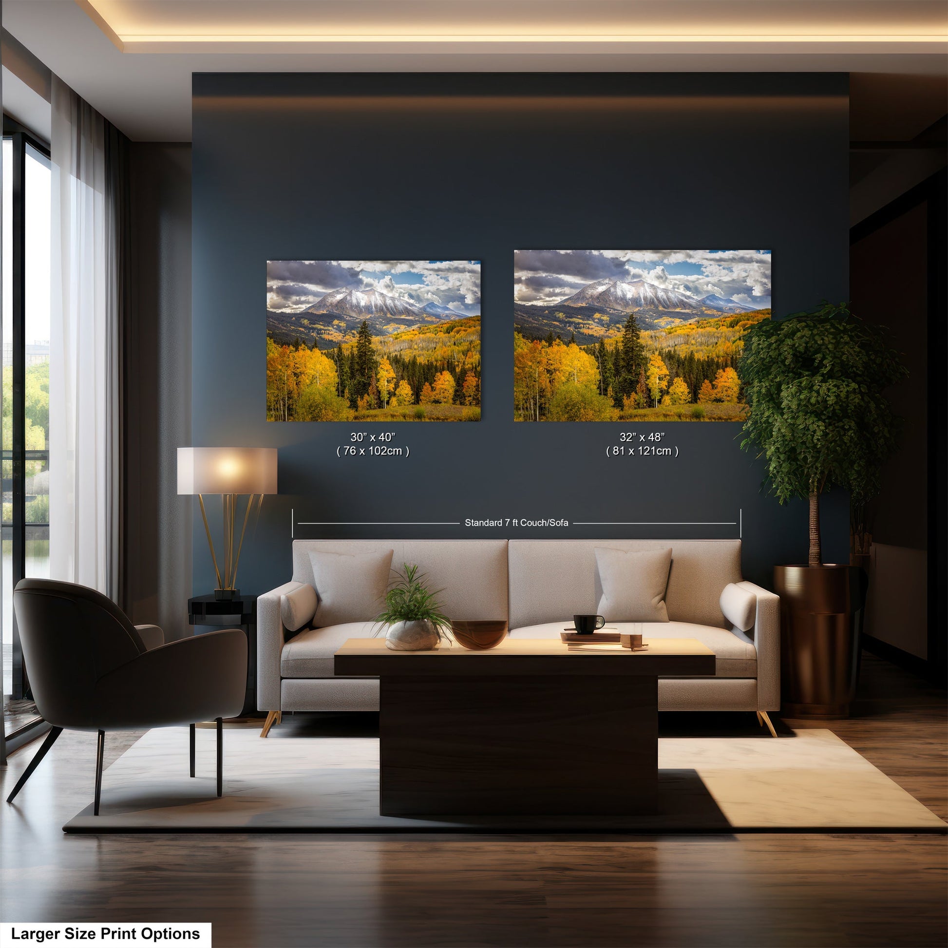 a living room filled with furniture and a painting on the wall