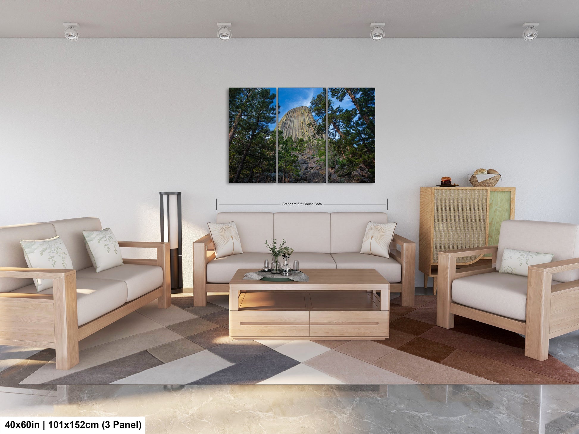 a living room filled with furniture and a painting on the wall
