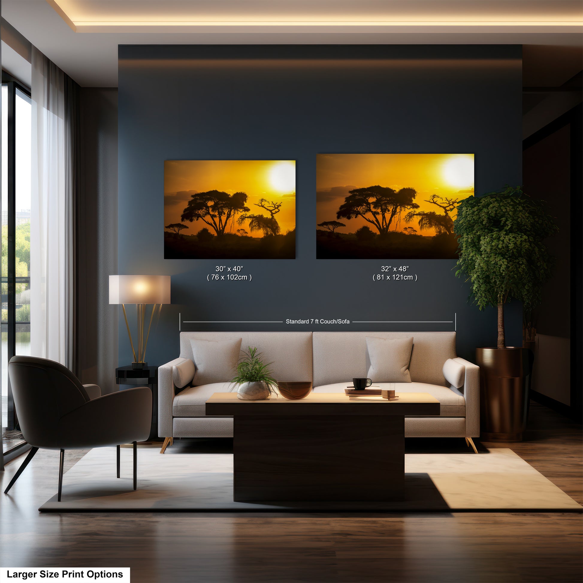 a living room filled with furniture and a painting on the wall