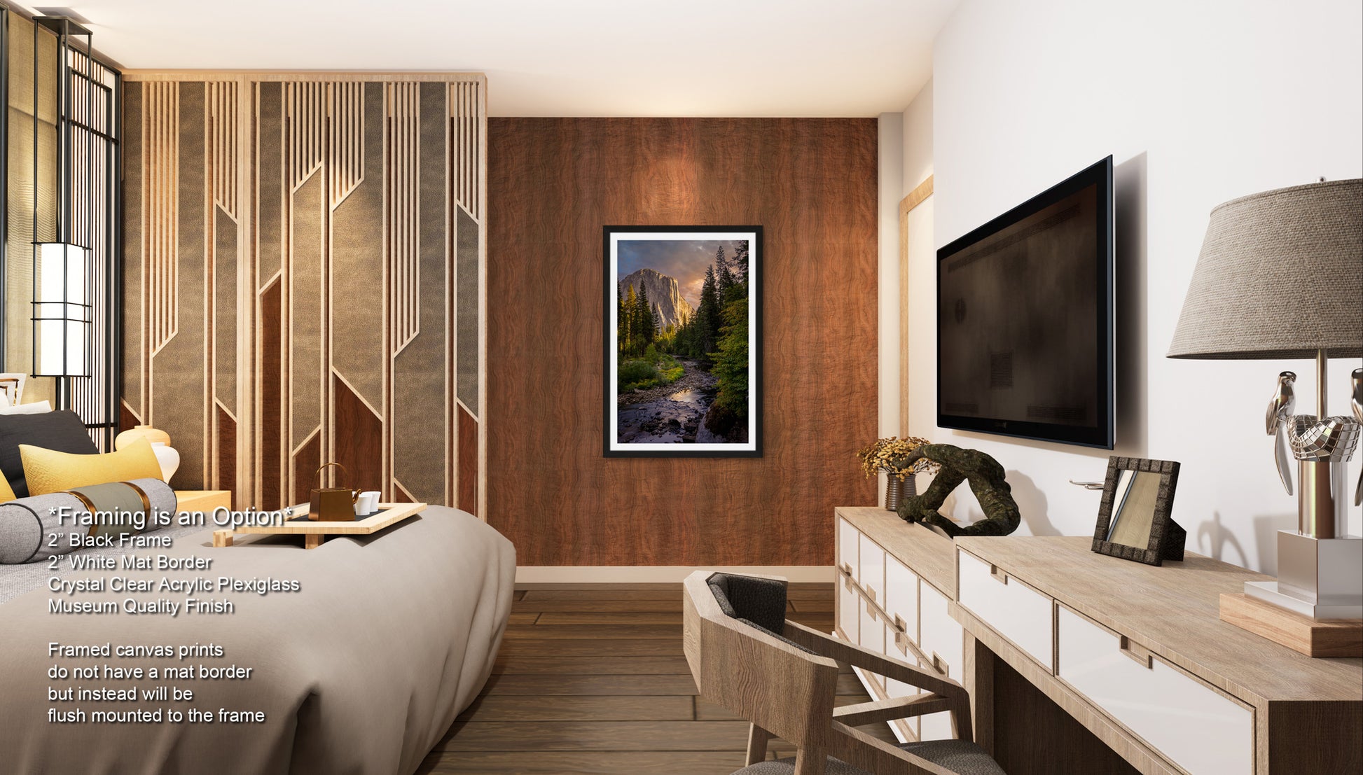 a bed room with a neatly made bed and a flat screen tv