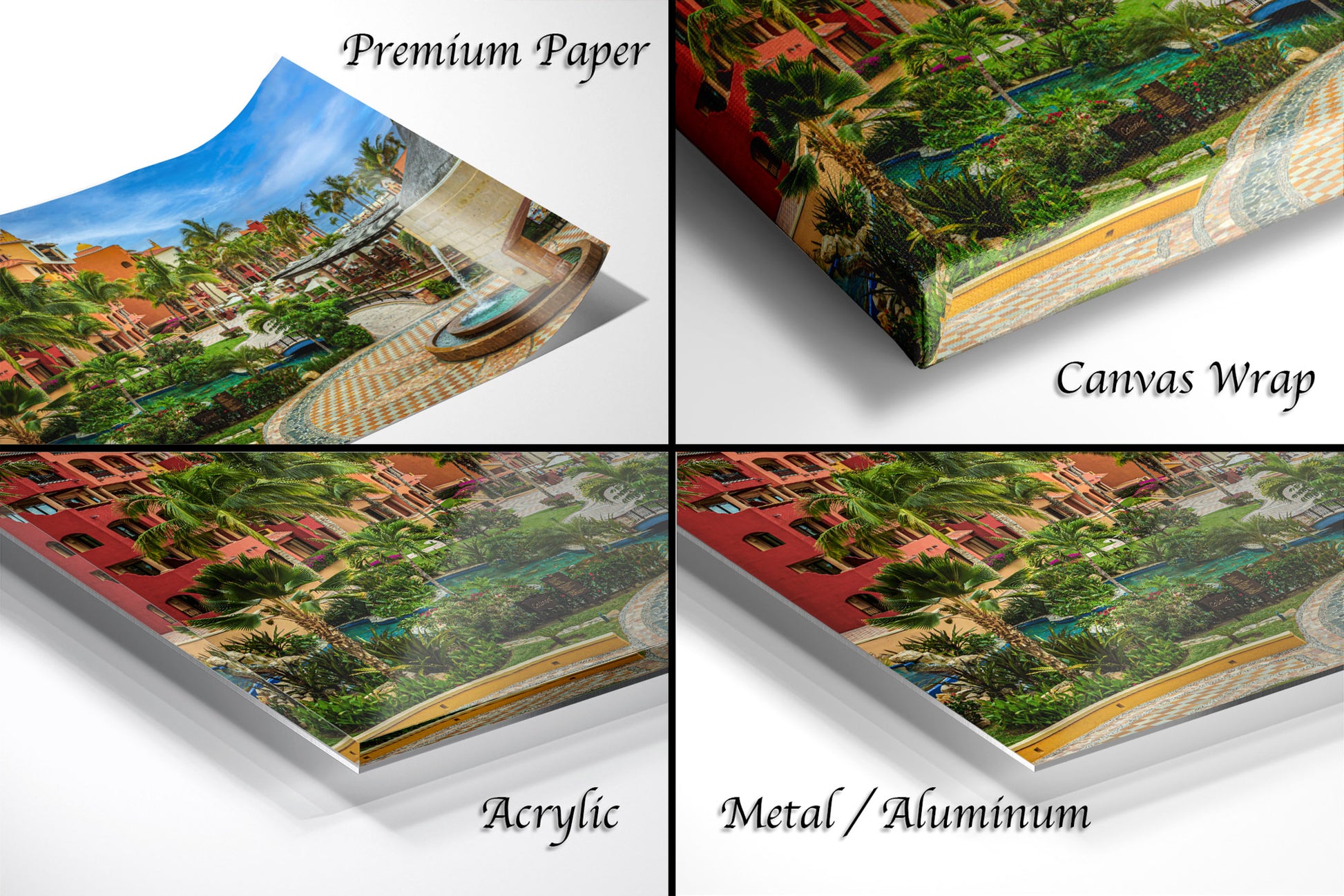 a series of four images showing different views of a city