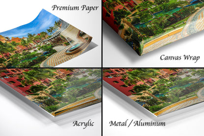 a series of four images showing different views of a city
