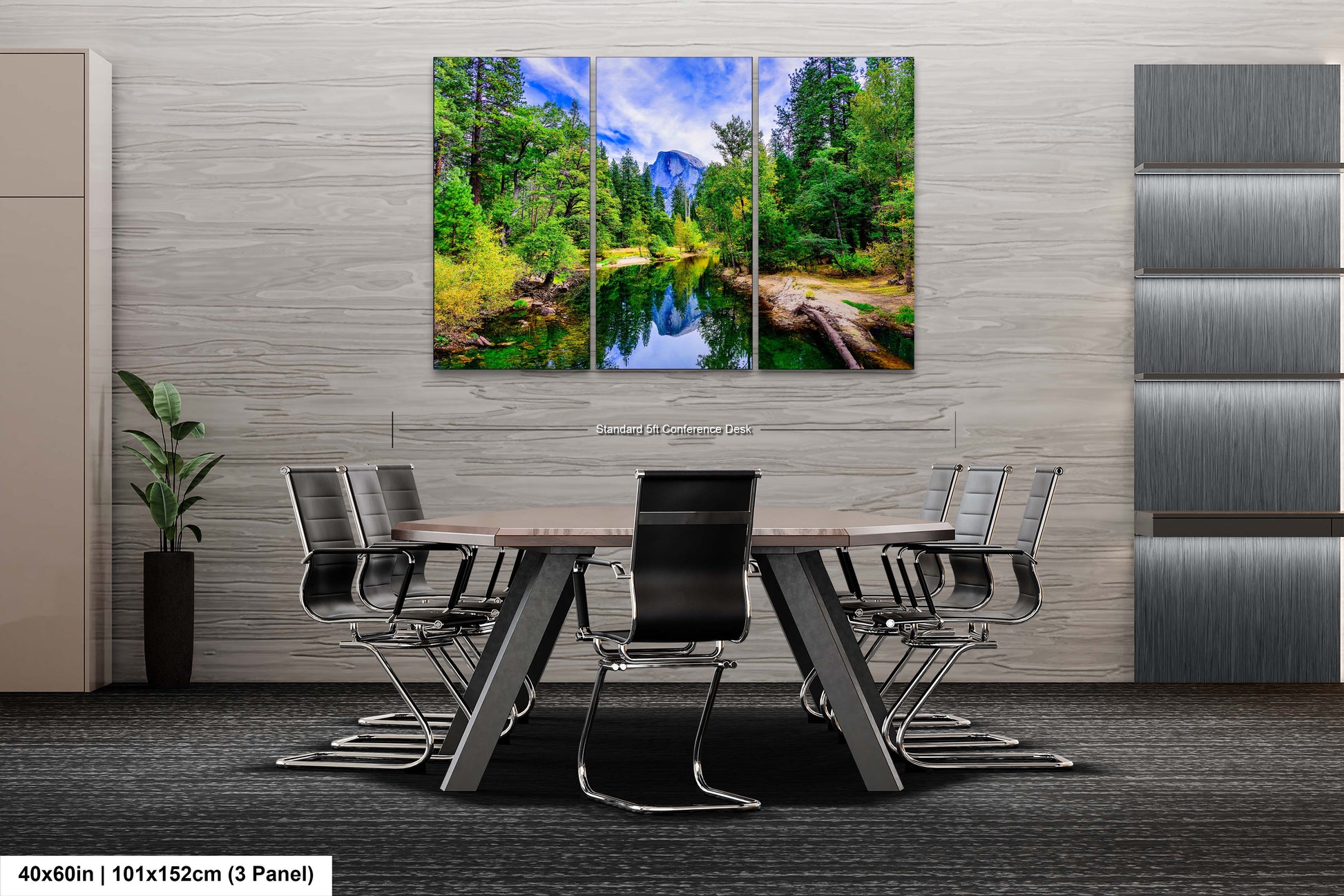 a dining room table with chairs and a painting on the wall
