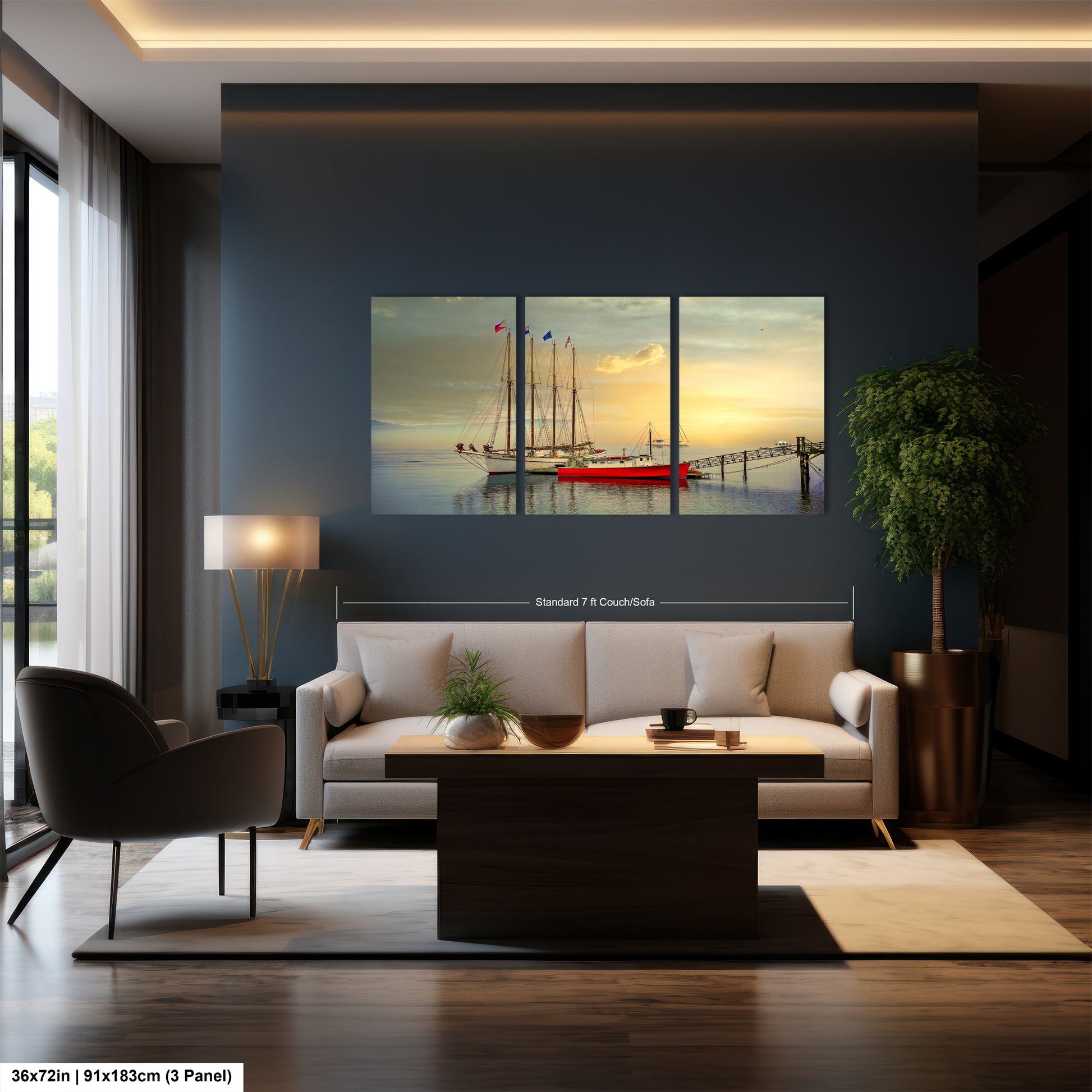 a living room filled with furniture and a painting on the wall