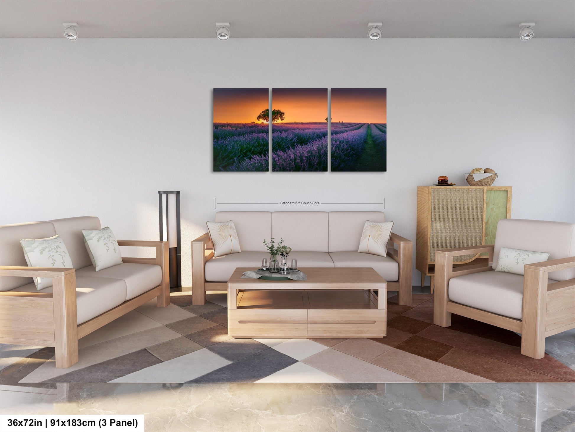 a living room filled with furniture and a painting on the wall