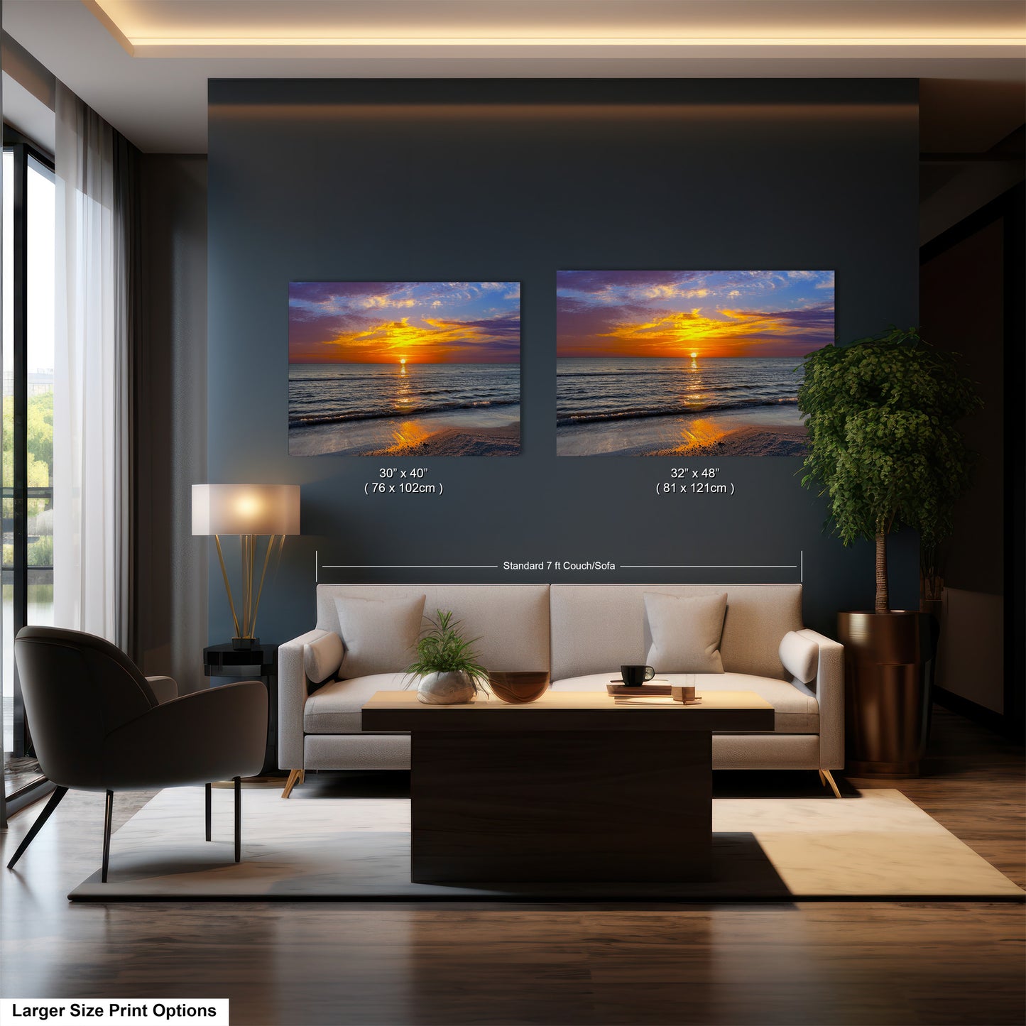 a living room filled with furniture and a painting on the wall