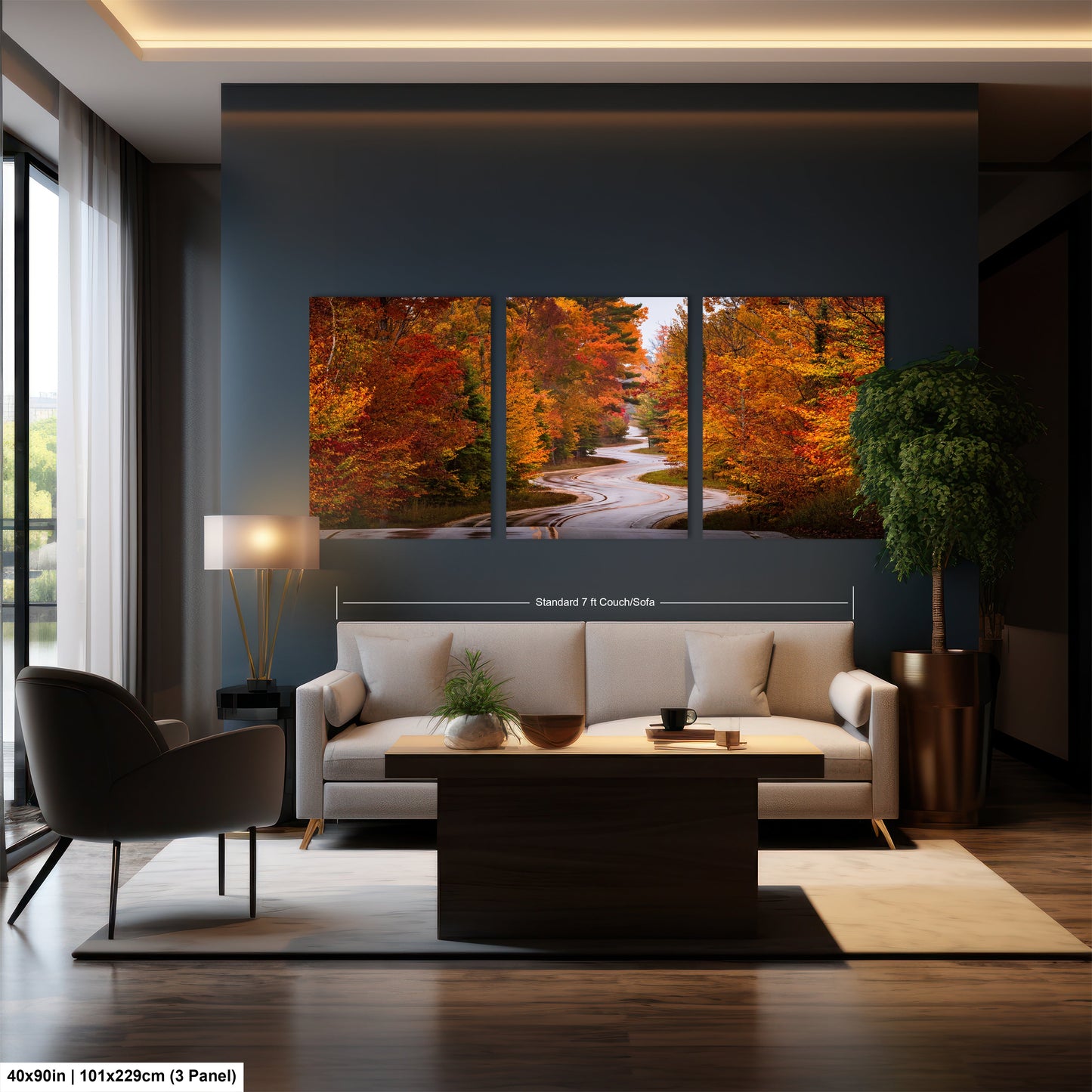 a living room filled with furniture and a painting on the wall