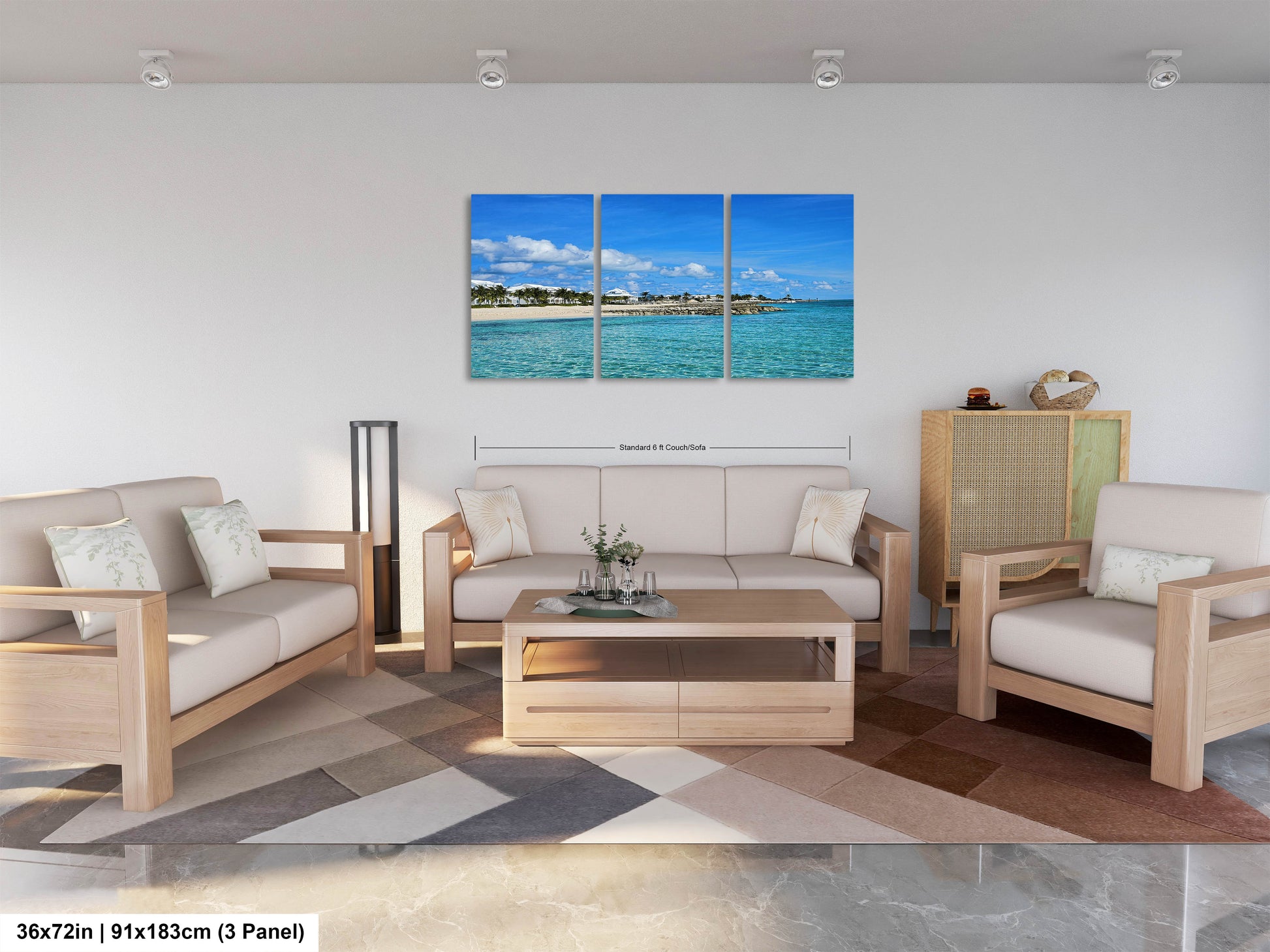 a living room filled with furniture and a painting on the wall