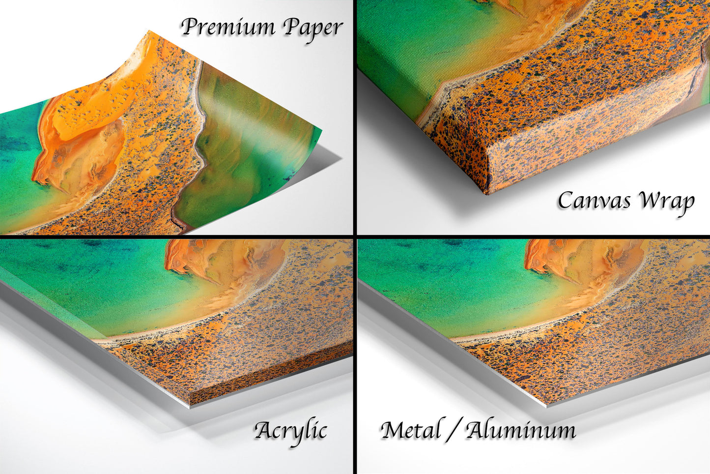 a series of four images showing different layers of sand and water