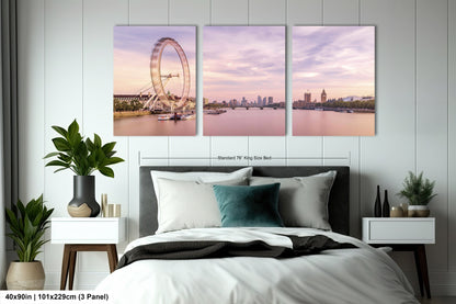 a bedroom with a large bed and a ferris wheel