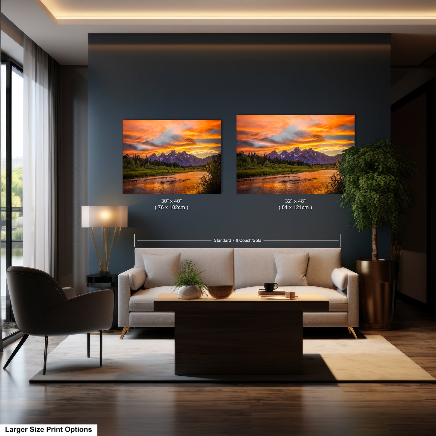a living room filled with furniture and a painting on the wall