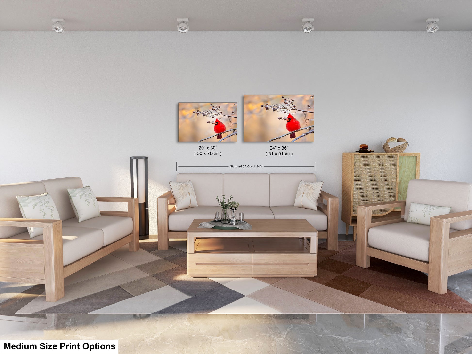 a living room filled with furniture and a painting on the wall