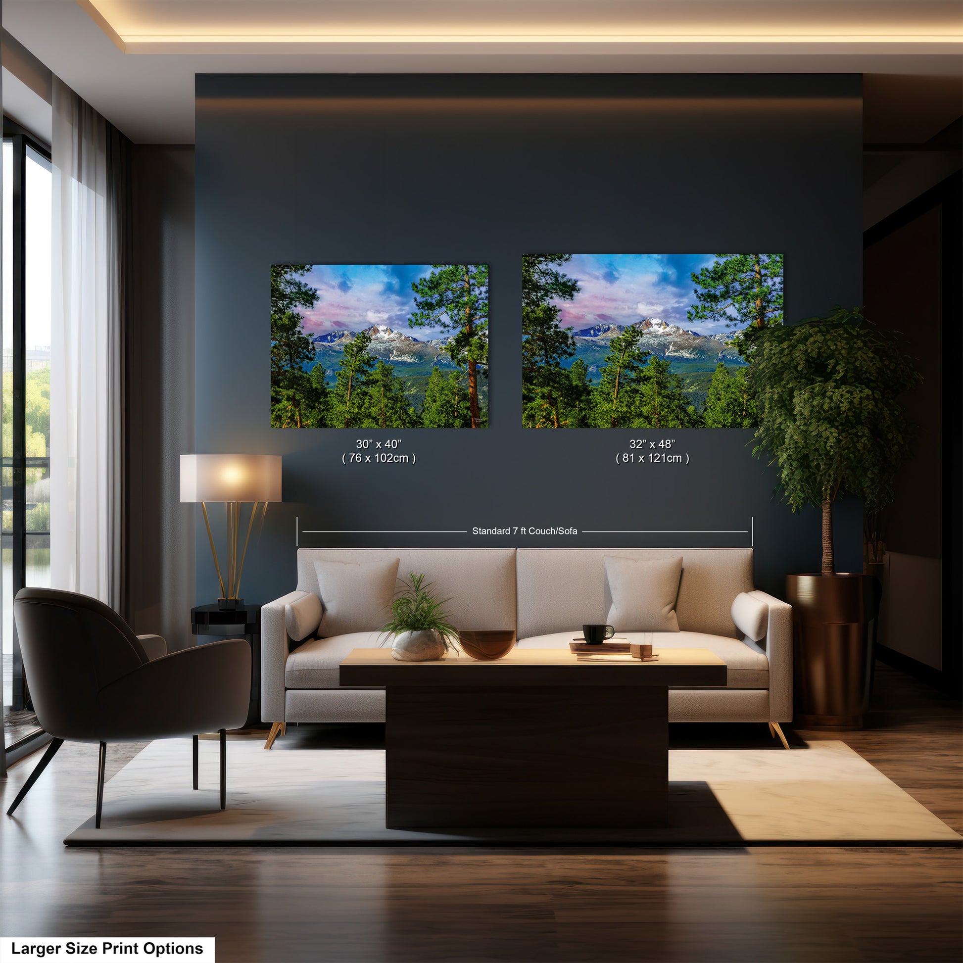 a living room filled with furniture and a painting on the wall
