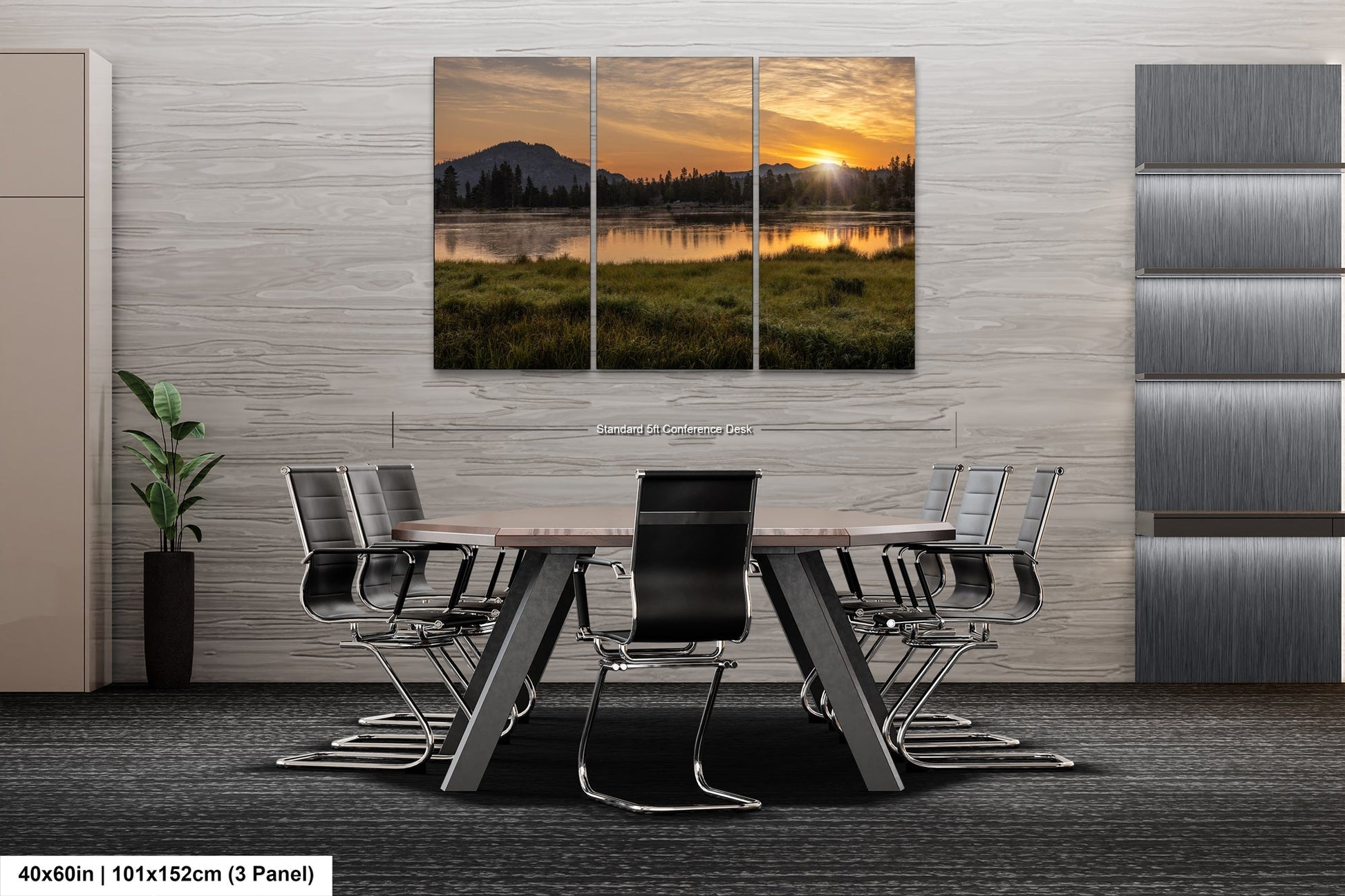 a dining room table with chairs and a painting on the wall