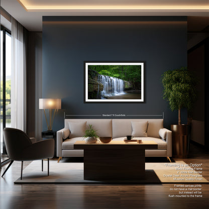 a living room with a couch a table and a painting on the wall